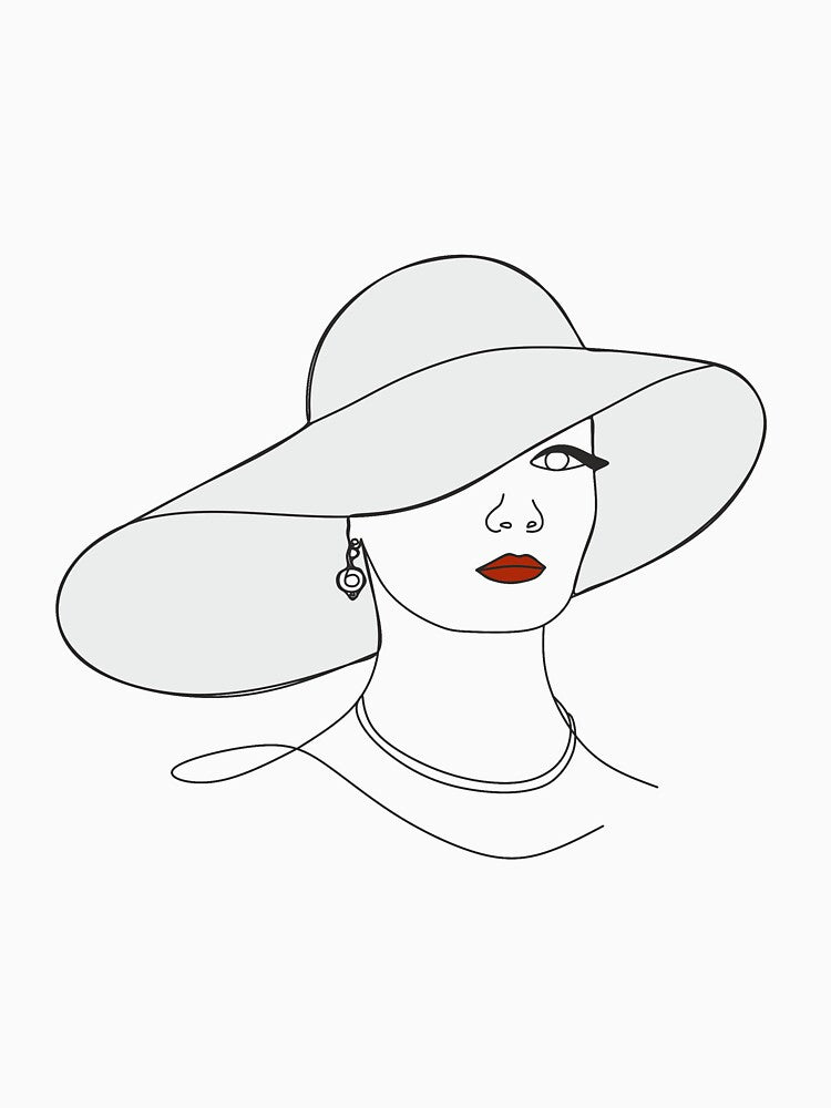 Abstract woman with hat with by line art vector drawing. Portrait minimalistic style. Beaty salon logo. by Nina Velychko