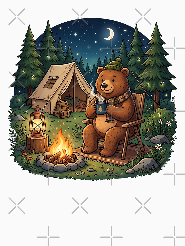 Cute Bear Campfire Night Forest. by HorrorInkStudio