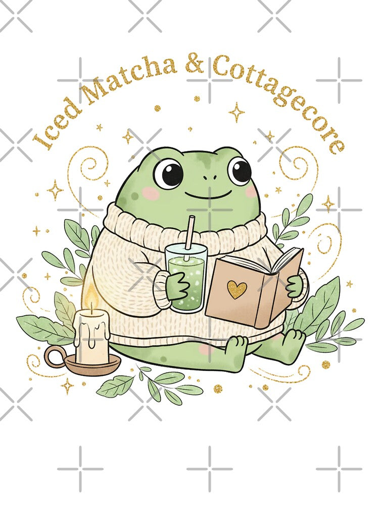 Iced Matcha Cottagecore Frog Cozy Reading Aesthetic by wandsandwhimsy