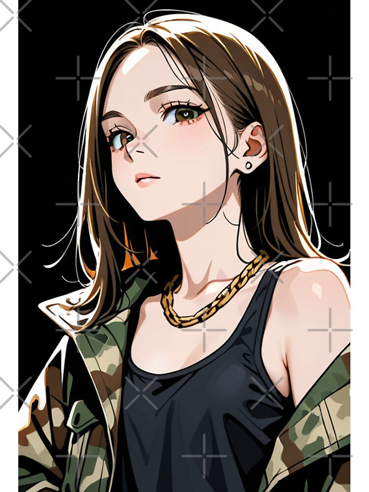 Fashion - Woman in Camouflage Camo Jacket Tank Top Gold Chain Anime Variant 3 by AnimeShin