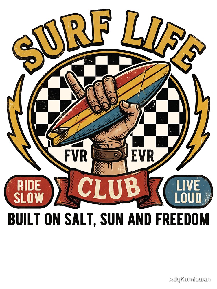 Surf Life Club Retro Checkerboard Beach Aesthetic Graphic by AdyKurniawan