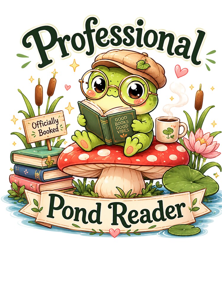 Professional Pond Reader – Cute Frog Book Lover Design by MotylekAnia
