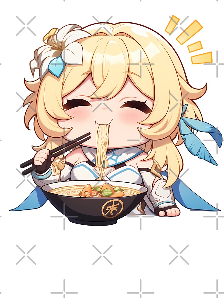 Traveler Lumine Genshin Impact Chibi Ramen Noodles Sparkles by mildaclairmo