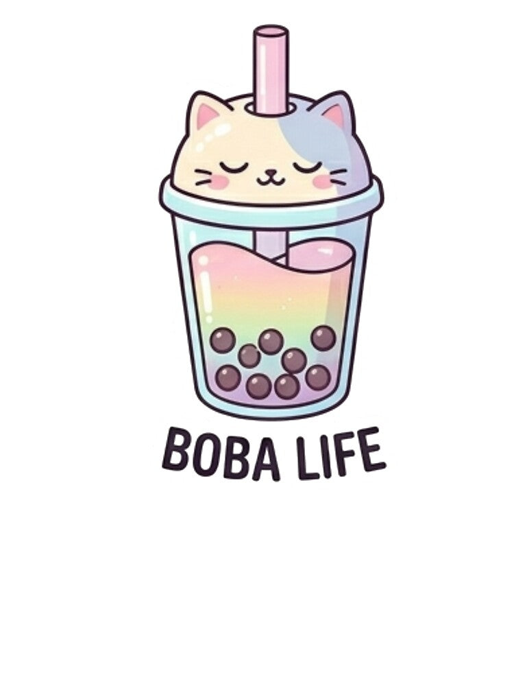 Cute Rainbow Cat Boba Life Aesthetic Bubble Tea Sticker by Rehnair