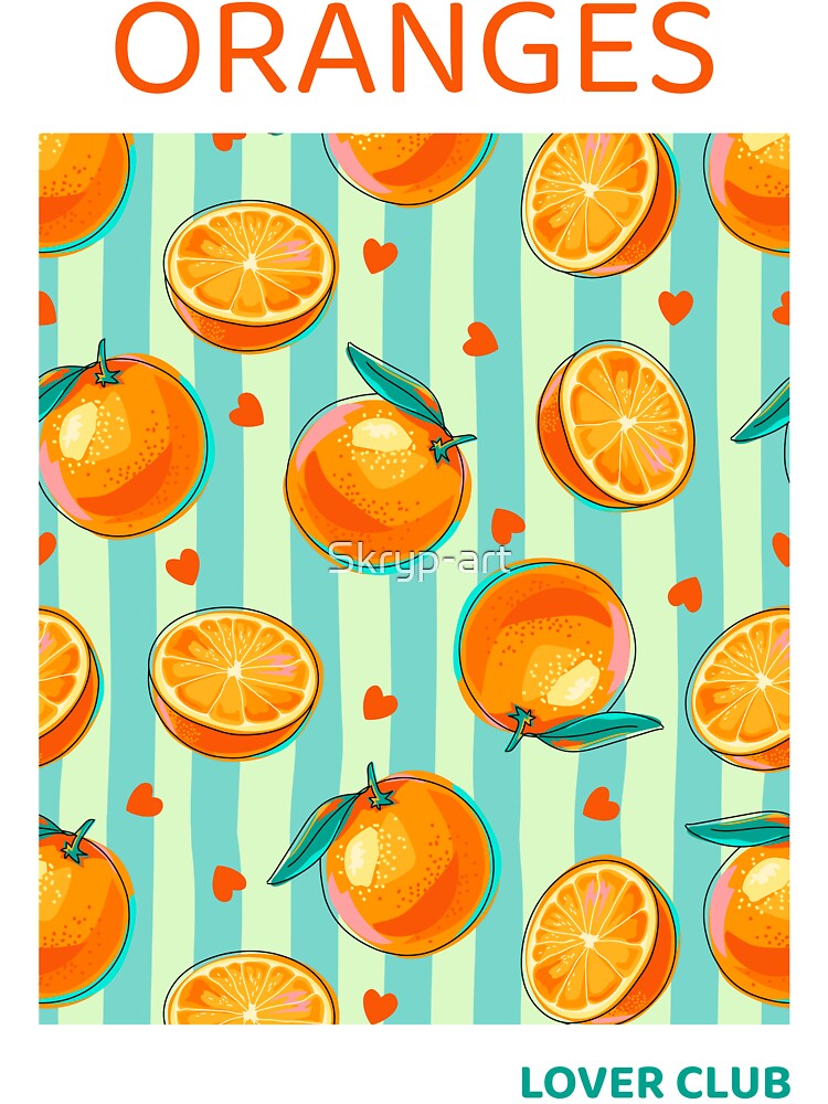 Cute Orange Pattern on Striped Background Retro Citrus Fruit Design by Skryp-art