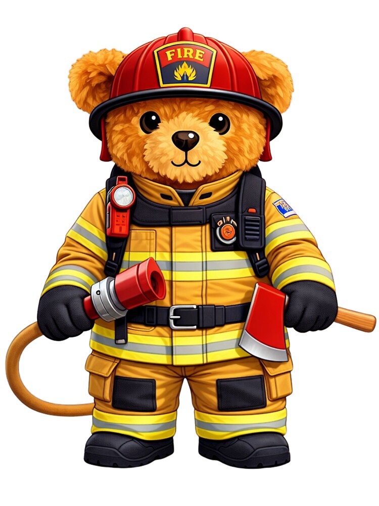 Cute Firefighter Teddy Bear Hero - Fire Dept Mascot Art by CuteBear87