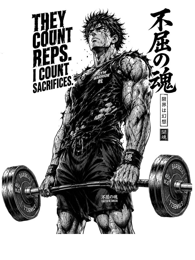 They Count Reps I Count Sacrifices - Manga Gym Warrior Poster | Anime Fitness Motivation | Bodybuilding Streetwear Art by Iron Instinct