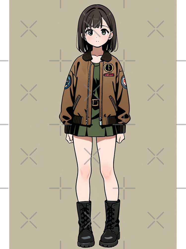 Fashion - Woman in Brown Bomber Jacket Mini Skirt Combat Boots Anime by AnimeShin