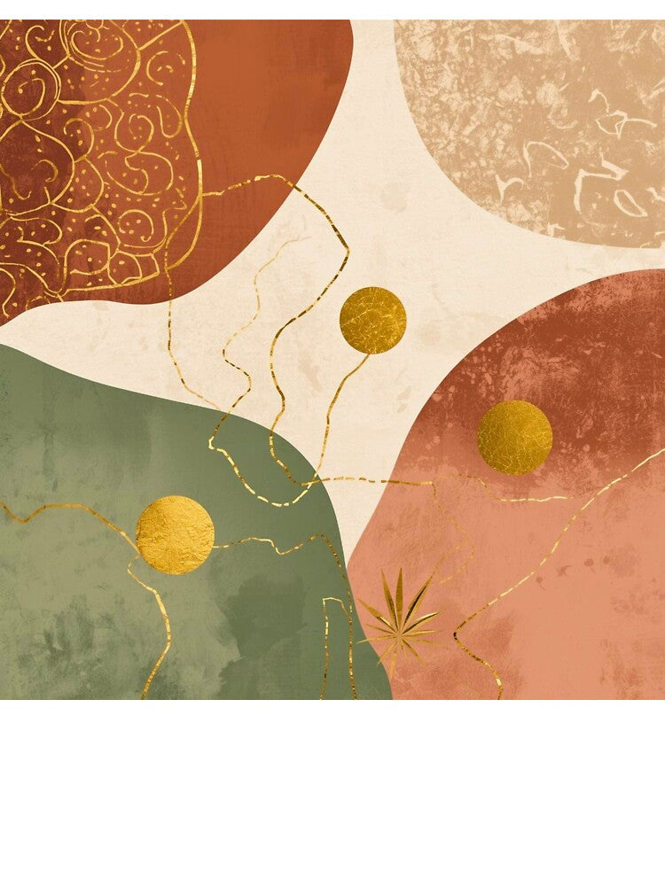 Modern Abstract Boho Geometric Wall Art | Earth Tone Minimalist Gold Line Design by lavanya11