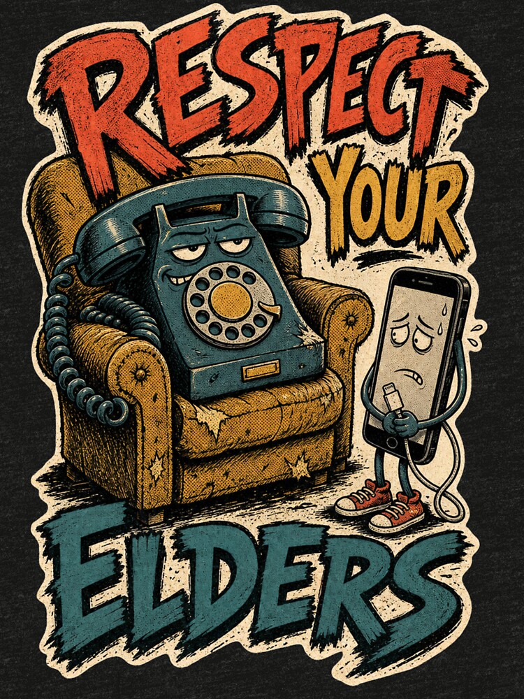 Respect Your Elders Funny Rotary Phone Analog Tech Humor by Print Loft
