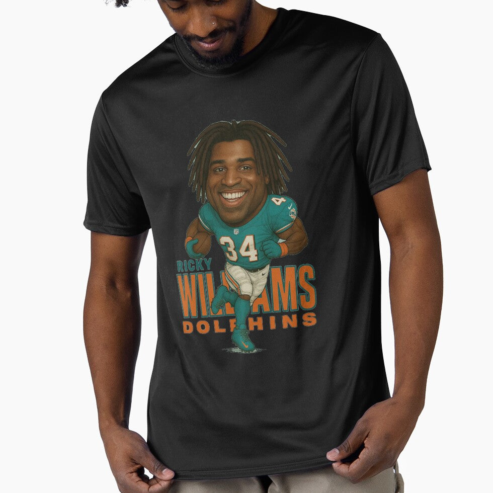 Ricky Williams #34 Miami Dolphins Caricature Art – Retro Football Illustration by TheArtOfCar