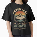 Adventure Requires No Signal | Vintage Camping & Hiking Minimalist Retro T-Shirt by dytf79