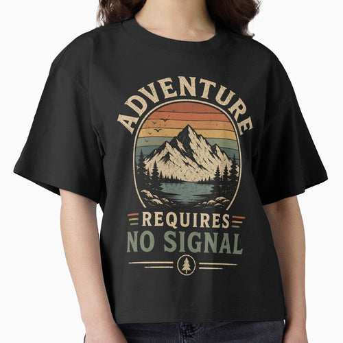 Adventure Requires No Signal | Vintage Camping & Hiking Minimalist Retro T-Shirt by dytf79