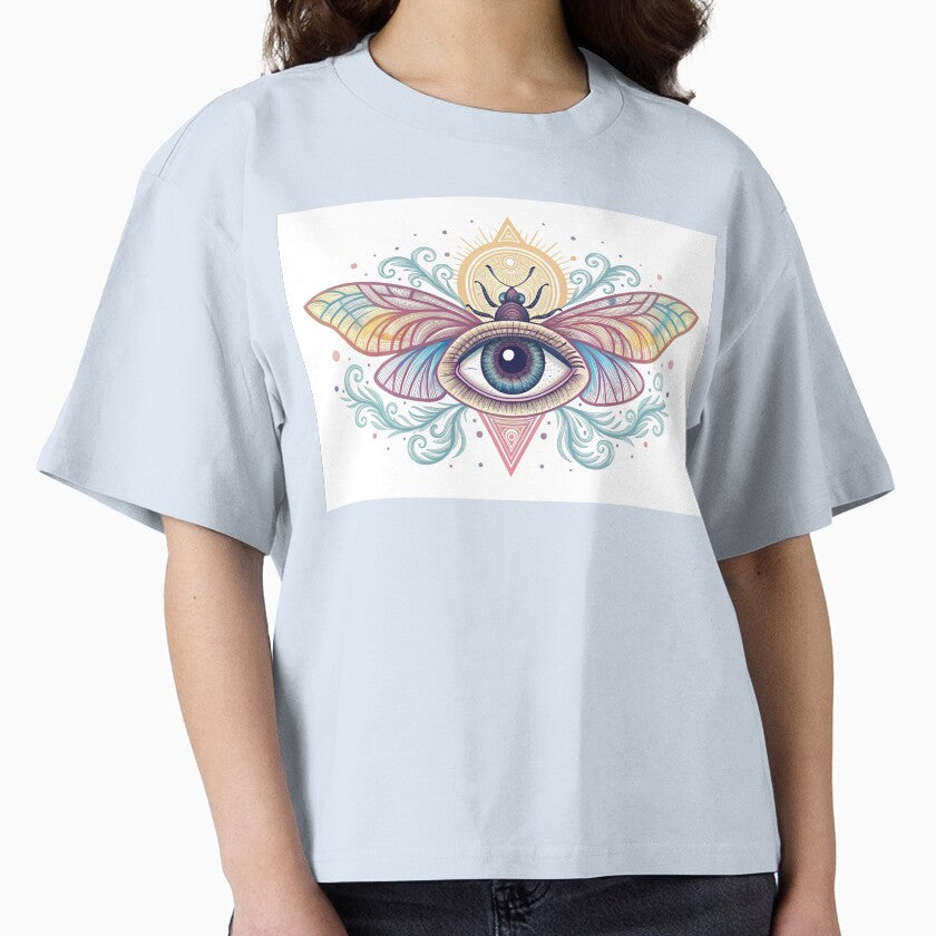 Eye with insect wings, surreal psychedelic chalk tattoo illustration by elkuni