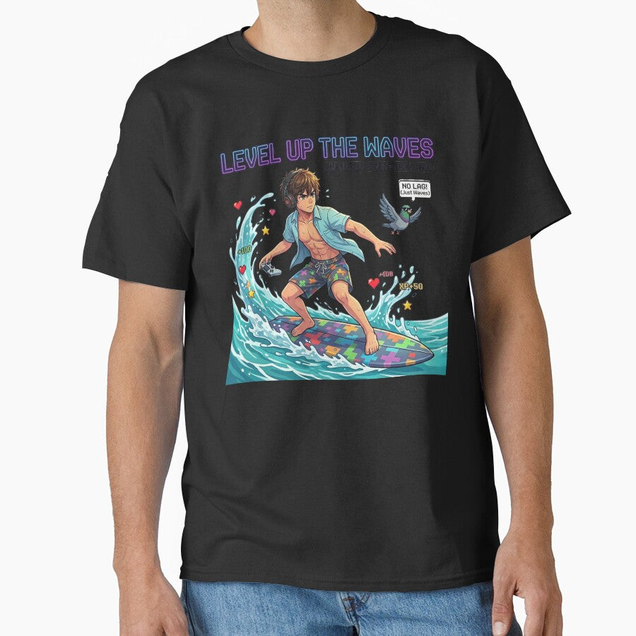 Level Up The Waves – Anime Gamer Surfer with Controller by DailyStruggleCo
