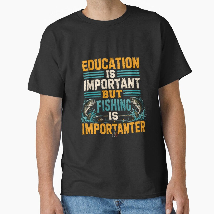 Education Is Important But Fishing Is Importanter Funny Angler Fisherman by RetroMini2026