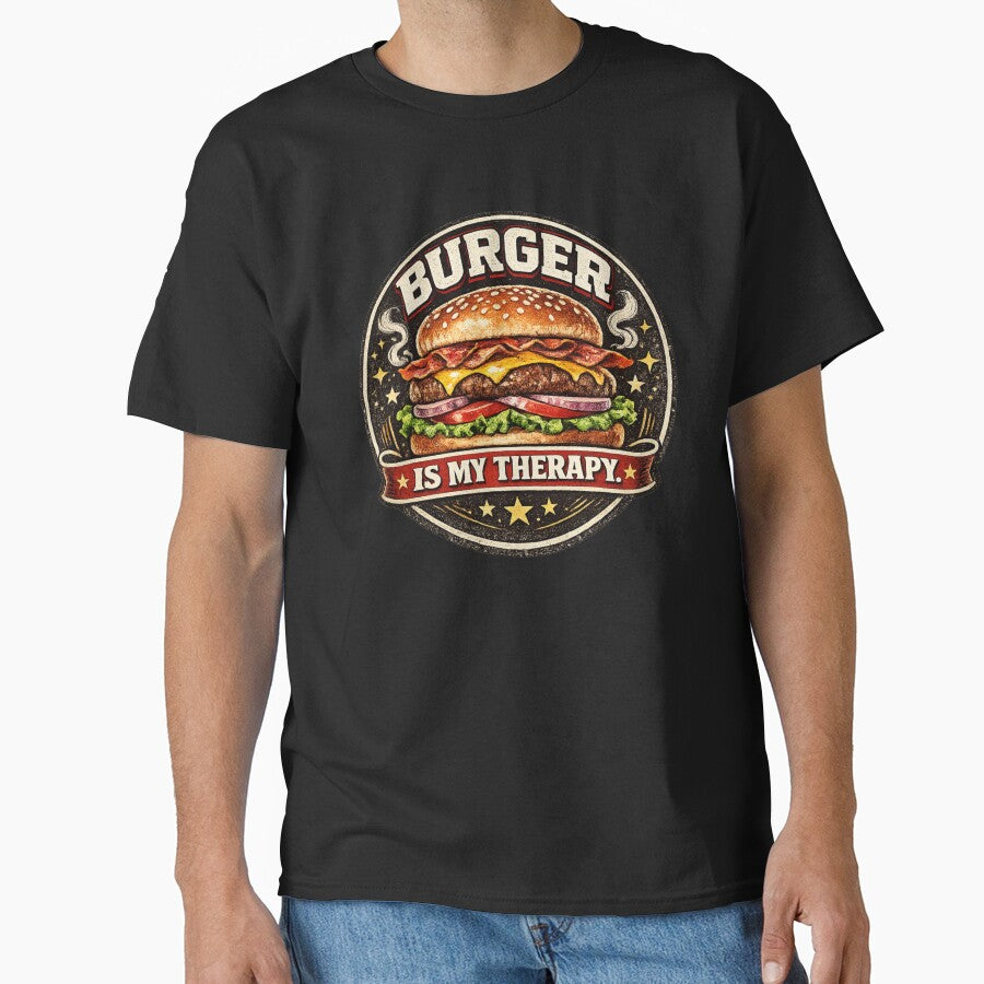 Burger Is My Therapy: Wellness Motivation Vintage Badge Design by irfanshikh