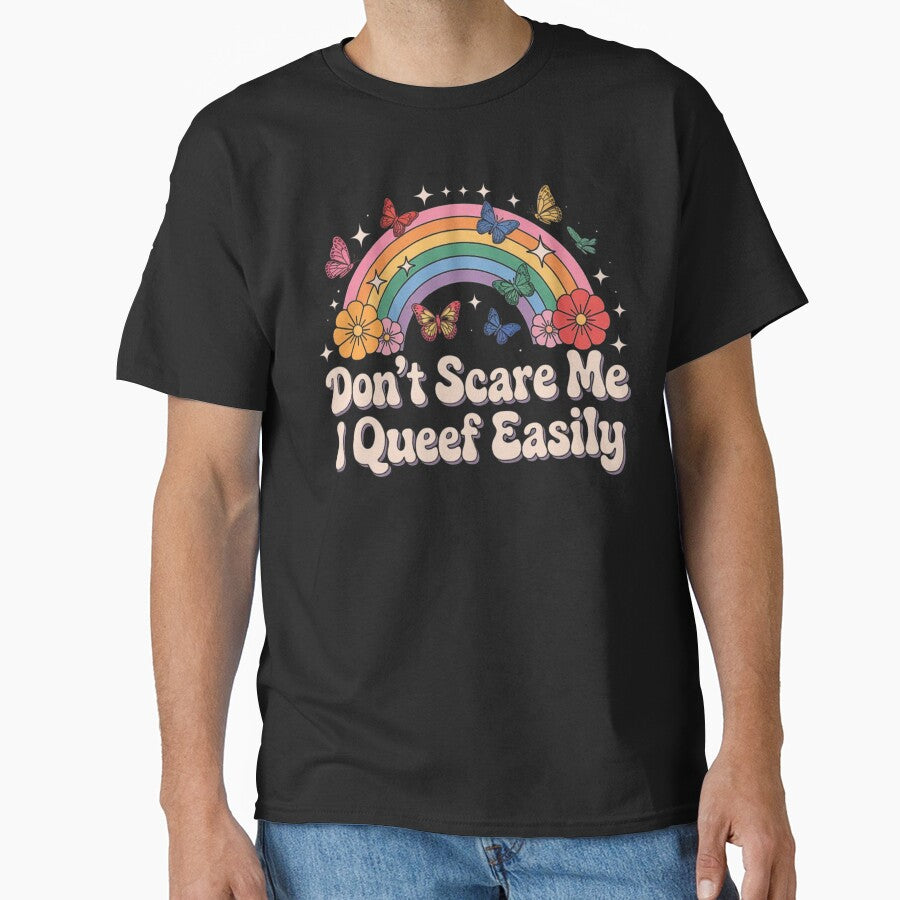 Don’t Scare Me I Queef Easily – Funny Adult Humor with Retro Rainbow Design by love3617