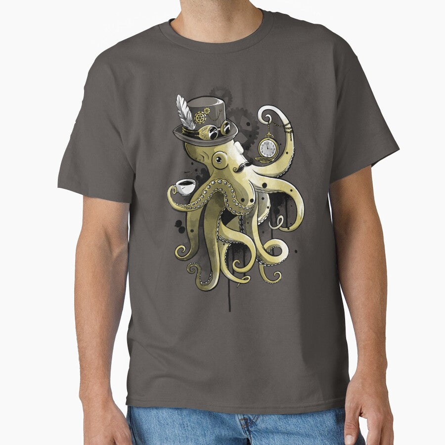 Steampunk octopus gold watercolor by NemiMakeit