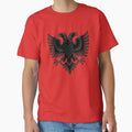 Highly detailed Albanian double-headed eagle emblem in a powerful heraldic style by 123ks