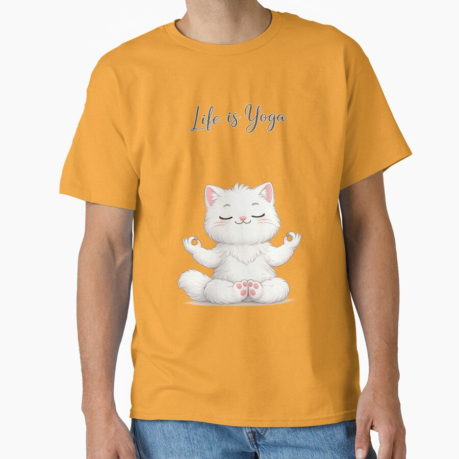 Life Is Yoga Cute White Persian Cat Yoga Meditation Design | Funny Cat Lover Gift by MimiSabu