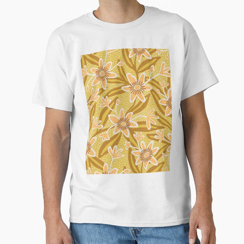 Abstract passiflora flowers in mustard yellow by Illustrated by Nat