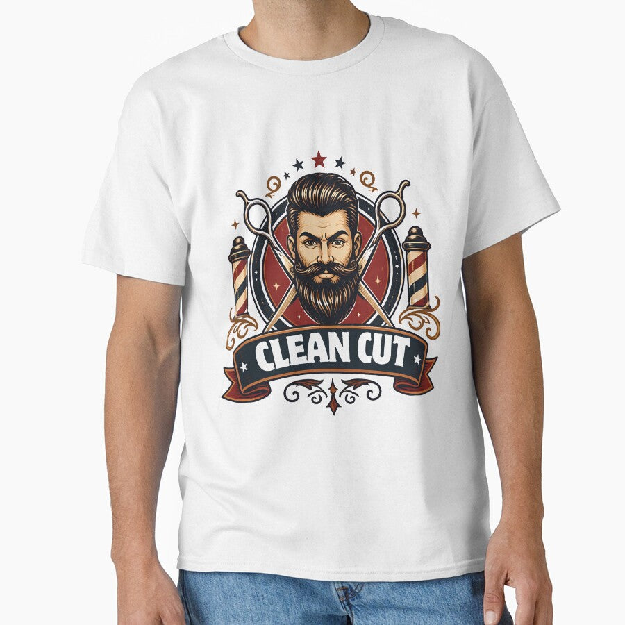 Vintage Clean Cut Bearded Man Barber Badge Design by Barber MD Culture