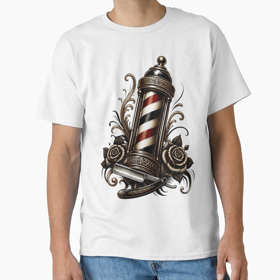 Vintage Barber Pole and Straight Razor Tattoo Flash by Barber MD Culture