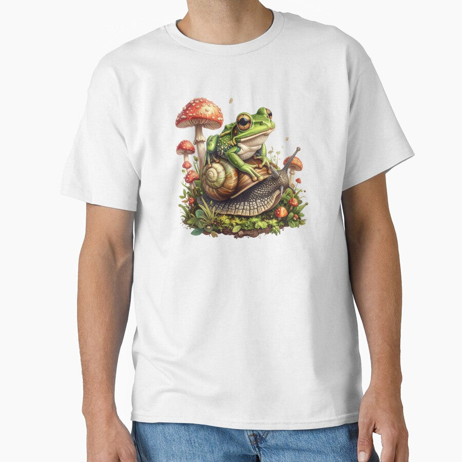 Cottagecore Frog Riding Snail Cute Kawaii Toadstool Mushroom Nature Design by AOG-DESIGNS