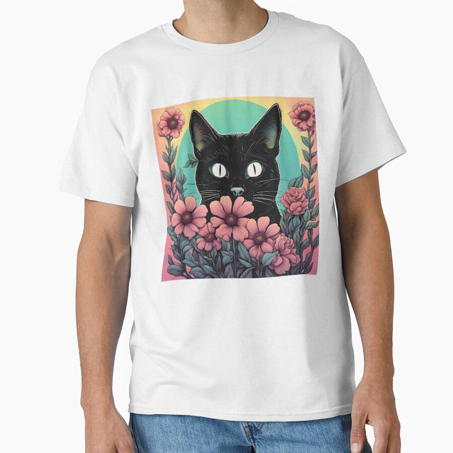 Weird Colorful Black Cat and Flowers by Catophile