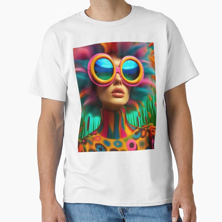 Retro Crazy Oversized colorful retro glasses on a woman and has colorful grassy hair surreal abstract portrait by EmeraldeaArt