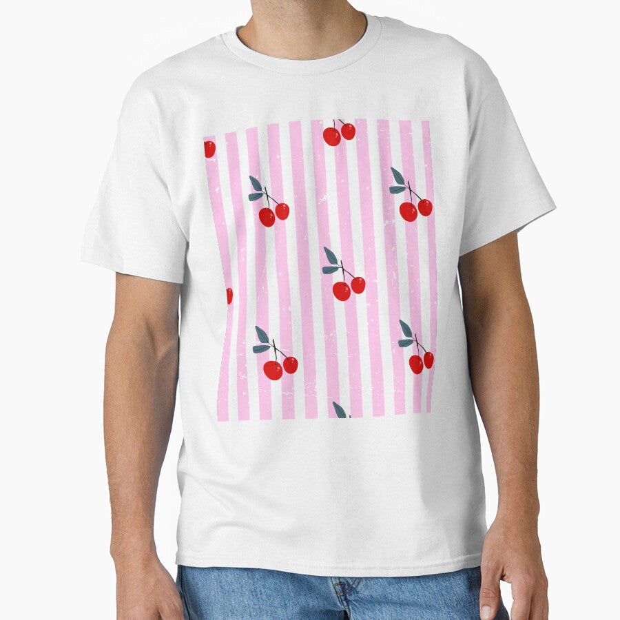 Cherry Stripe Pattern – Cute Pink and Black Retro Fruit Aesthetic by NightSpell
