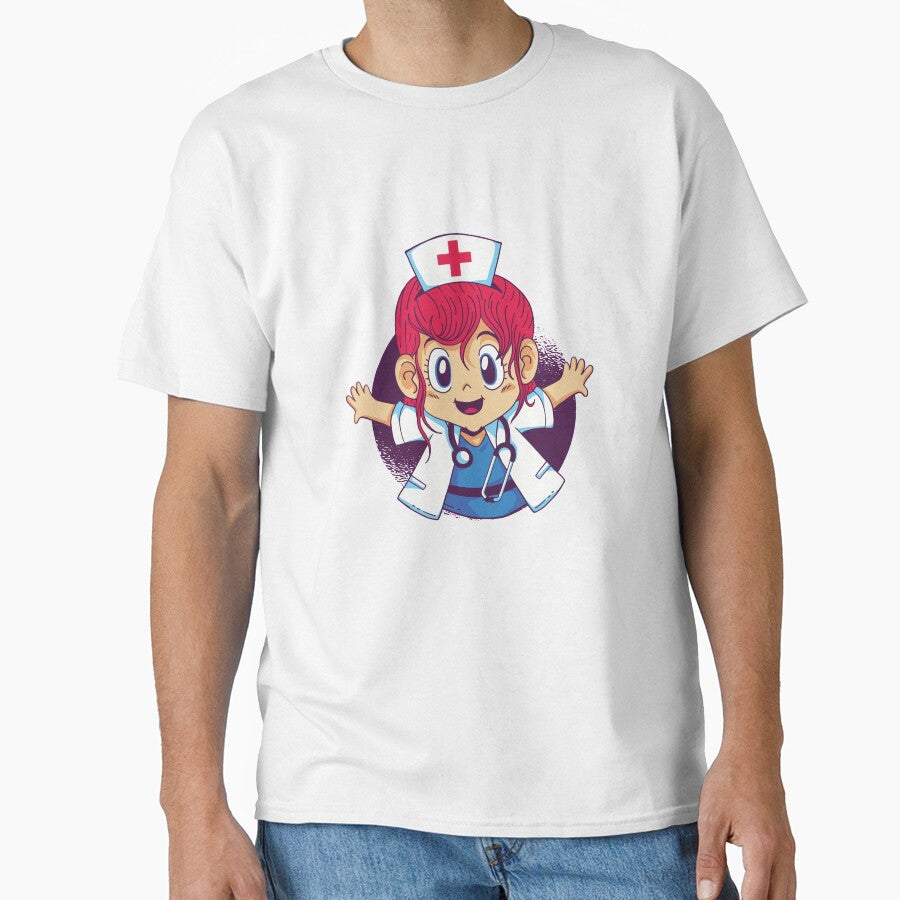 Womens Cute Female Woman Nurse Or Doctor Cartoon Shirt by DNH Threads