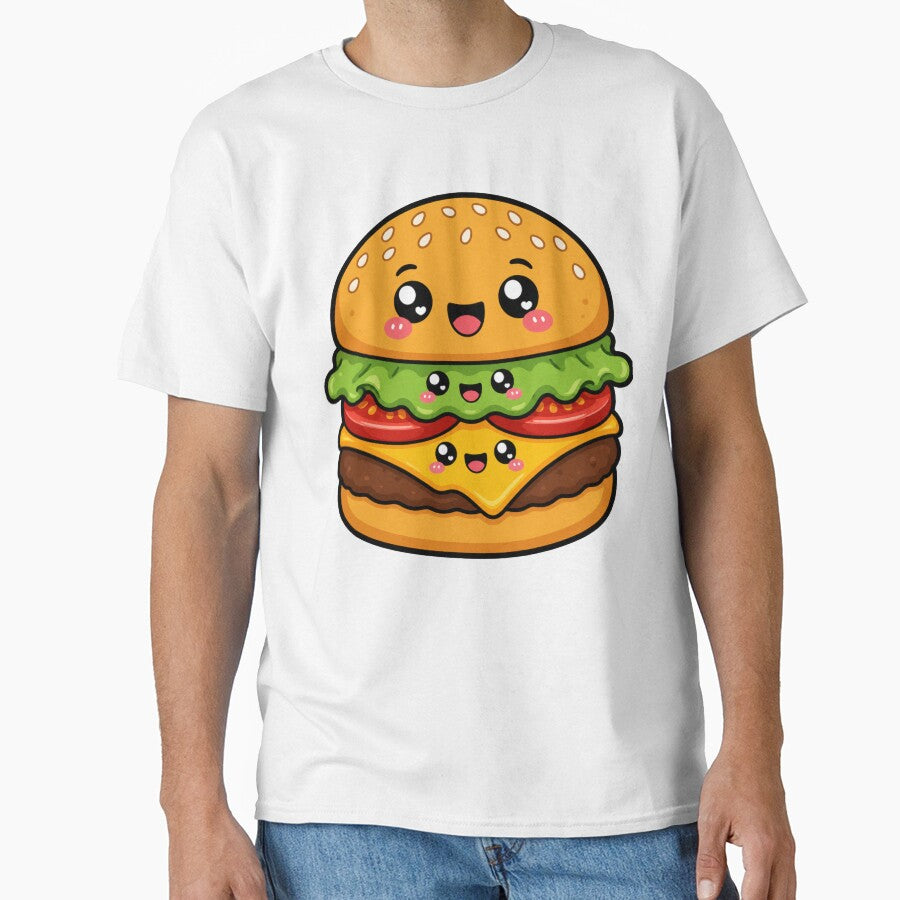 Kawaii Happy Burger Cartoon | Cute Cheeseburger Chibi Food Art by MonkeyVibe