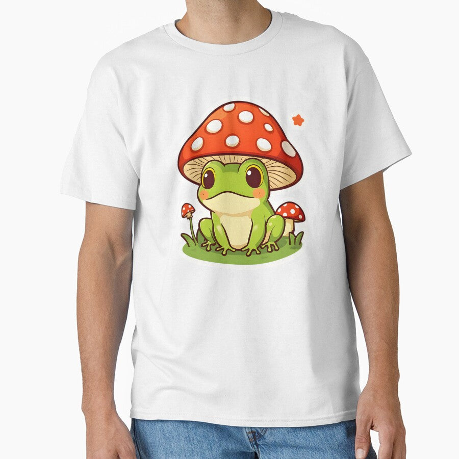 Kawaii Cottagecore Frog with Red Mushroom Hat by OsasChild