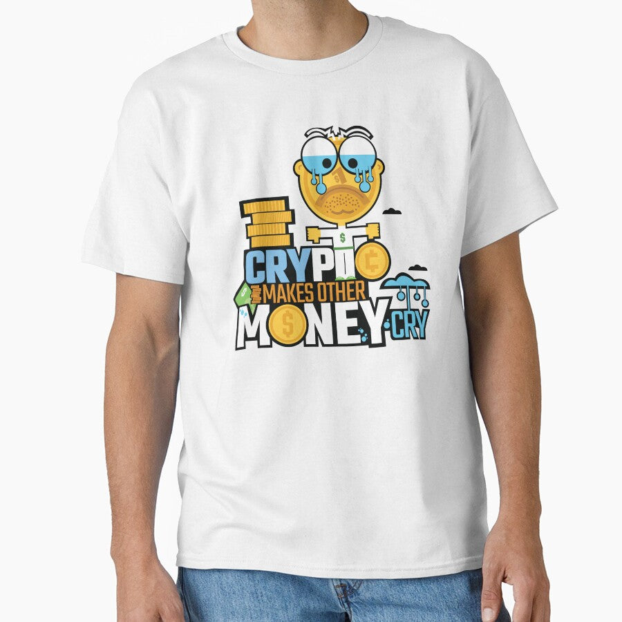 Crypto Makes Other Money Cry Funny Joke tshirt Dollar Coin Crying Animation Fan Art by doseofwin