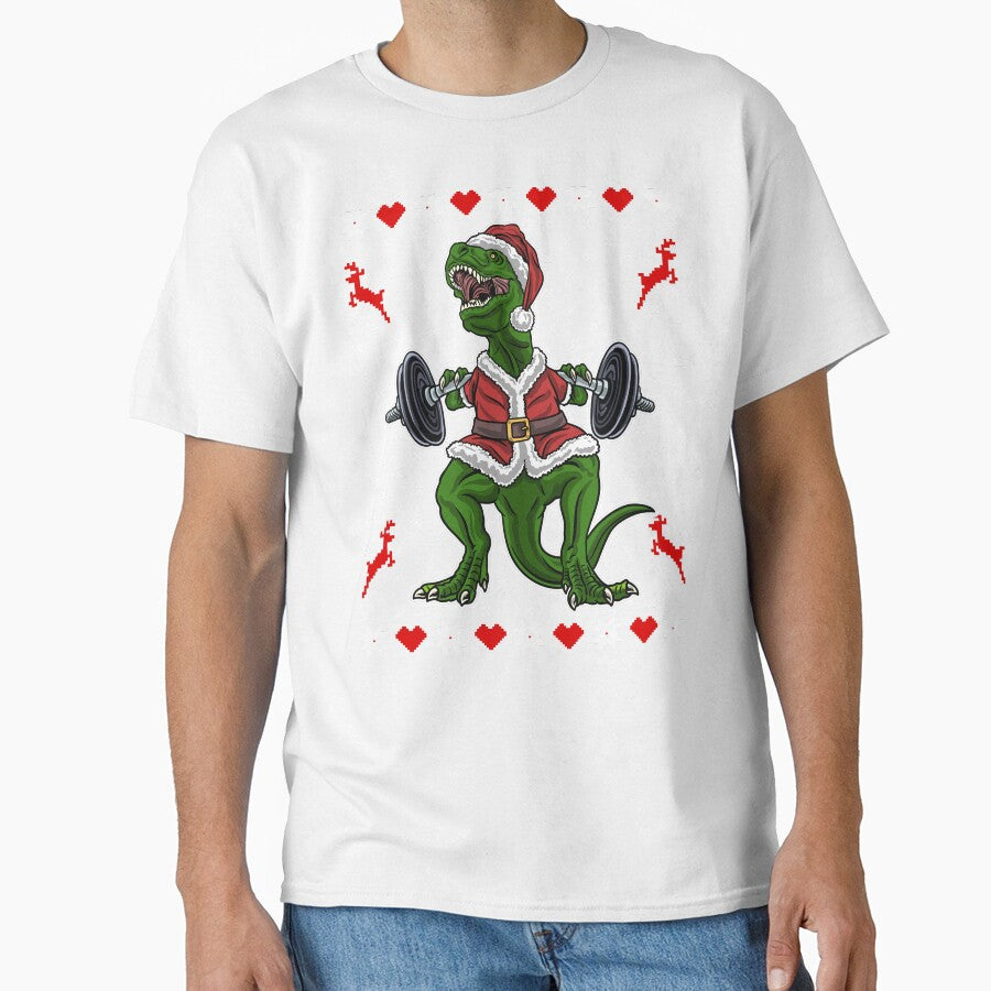 Cute T-Rex in the Gym - Funny Weight Lifting Christmas Dino by madtoyman