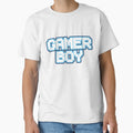 Gamer Boy White Blue Indigo Pixel Text Retro Videogame by Hi It's Elsie!