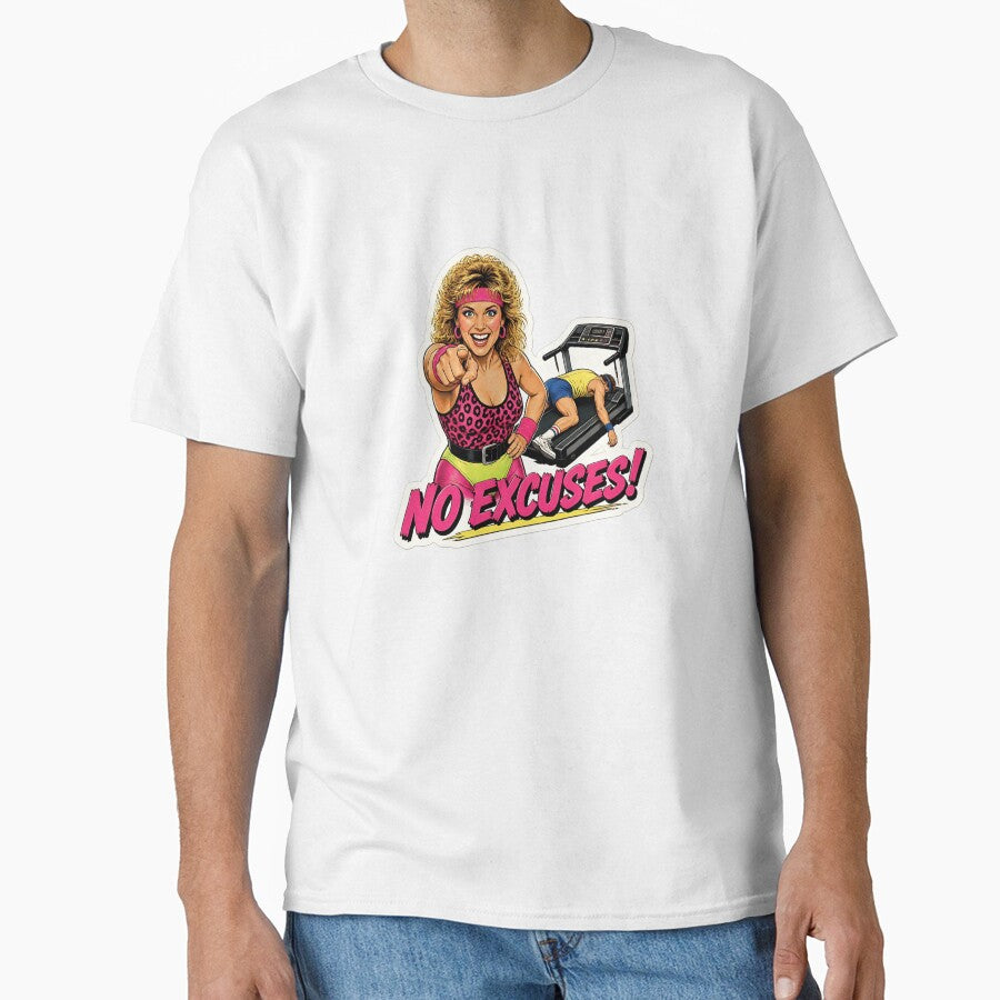 Funny 80s Gym Instructor No Excuses Retro Fitness by RareVisuals