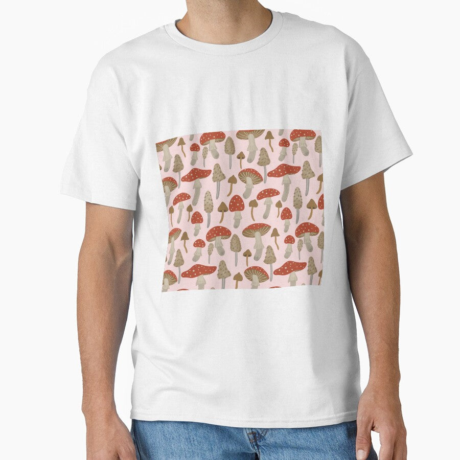 Cottagecore Mushroom Pattern Toadstool Forest Pink Red by funnytshirtemp