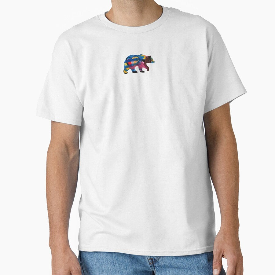 Bear Abstract White  Cotton T-Shirt by ZZYVU