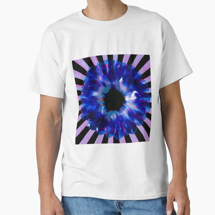 Neon Blue Flower Psychedelic Sunburst by bubblegoth