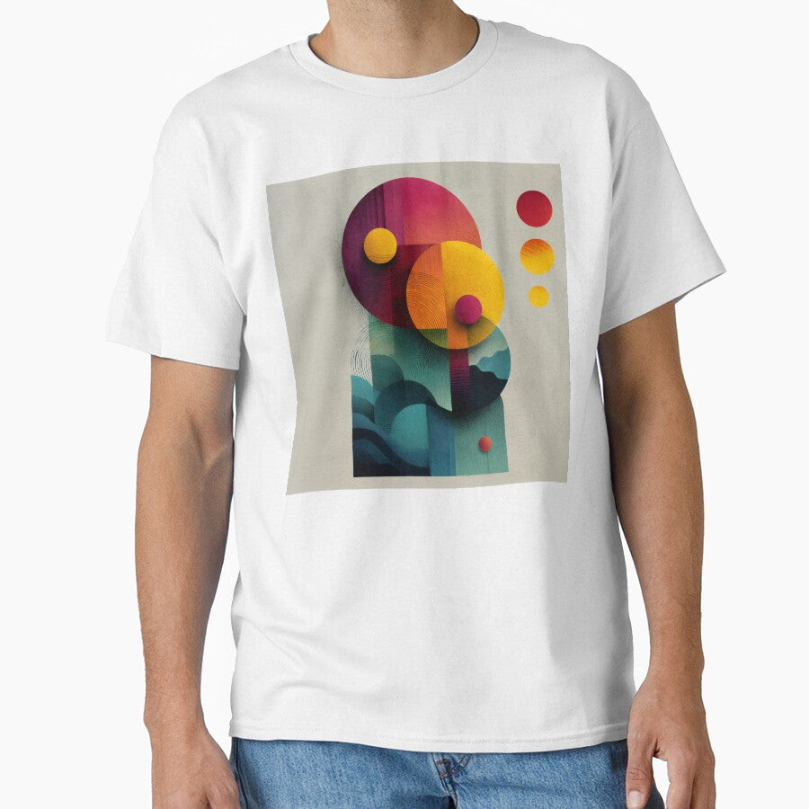 Bold Geometric Circles Abstract with Textured Layers in Vibrant Red Yellow Teal by EK-World