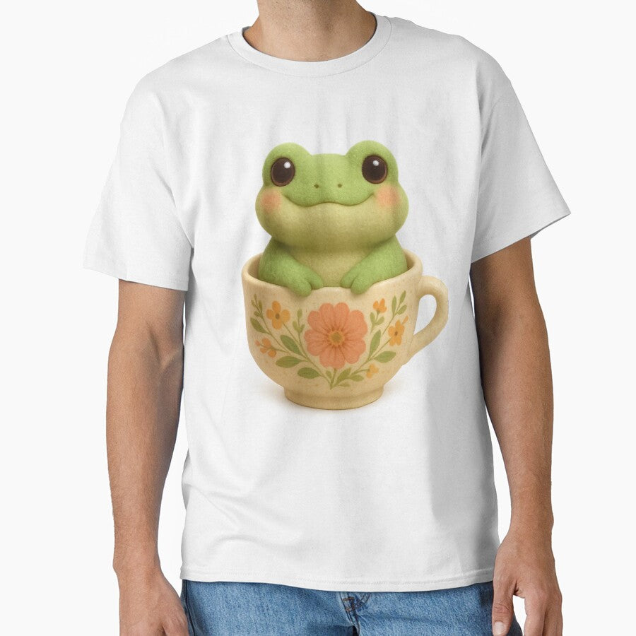 Cute Frog in Floral Teacup - Cute Cottagecore 3D Art by Moons Studio