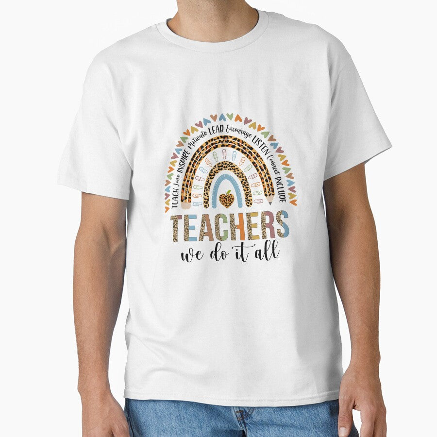 Teachers We Do It All Cute Teacher Rainbow Leopard Print by KAYLAELSIE