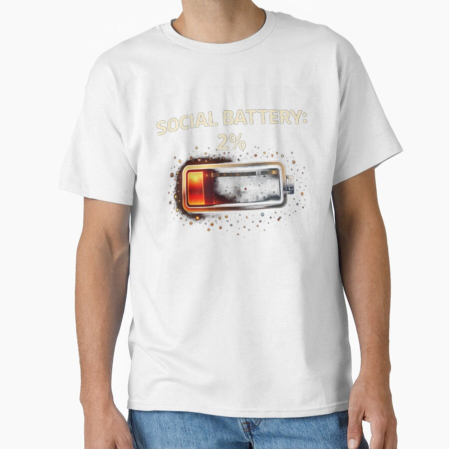 Social Battery 2% Introvert Humor Shirt – Social Anxiety Funny Tee – Anti Social Meme Design by FunkyVista