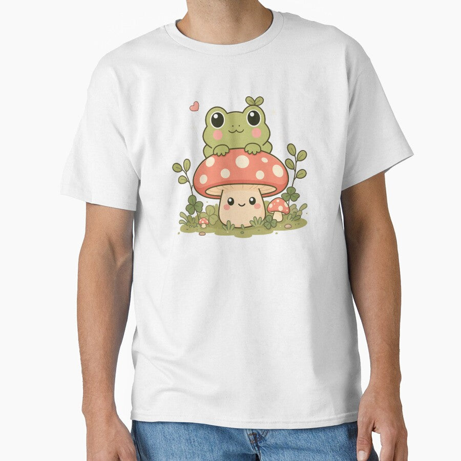 Cute Frog Sitting on Mushroom – Kawaii Cottagecore Frog by Lilypad Shop