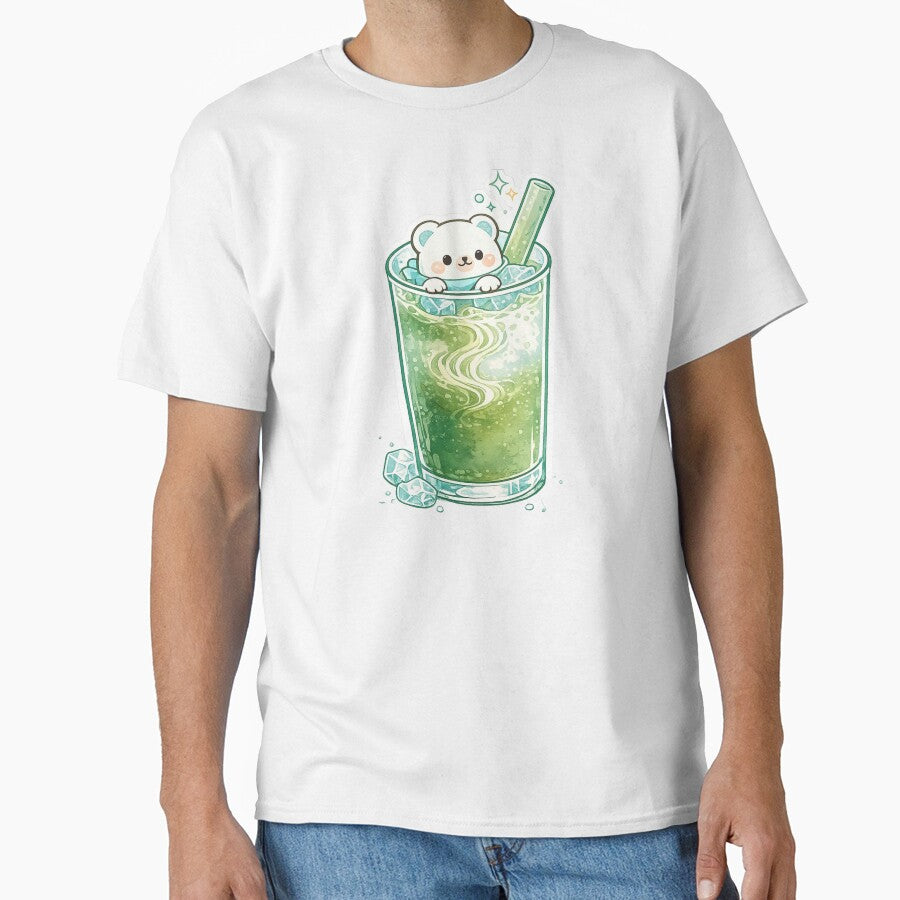 Kawaii Matcha Polar Bear - Cute Iced Green Tea Latte Sticker Art by BrewmarkStudio