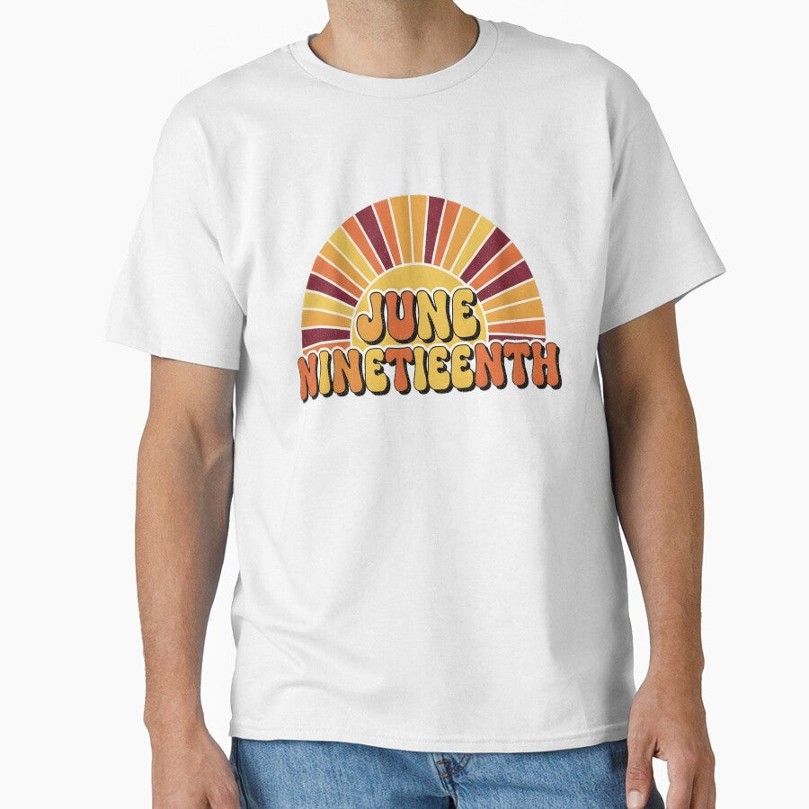 Retro Juneteenth Freedom Day T-Shirt | Groovy 70s Style Vintage Sunset Graphic Tee by Whispering Colors