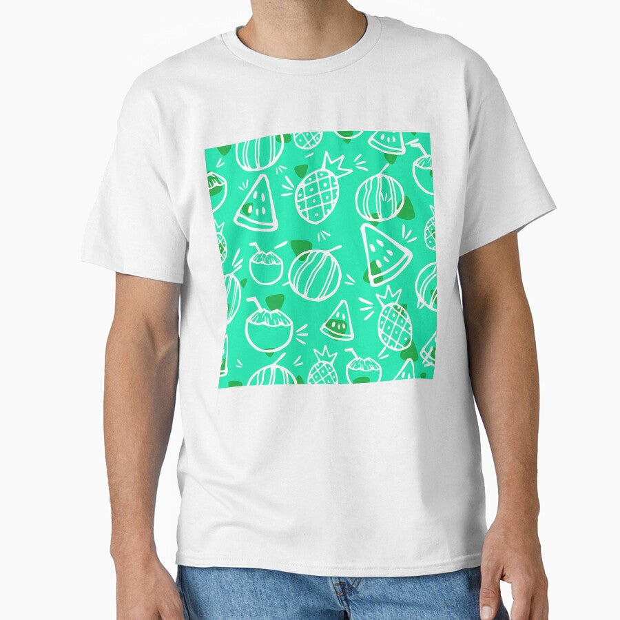 Turquoise Tropical Fruit Sketches Pattern by everything4eva
